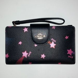 Coach Tech Wallet With Disco Star Print Shooting Star Leather Black with Strap